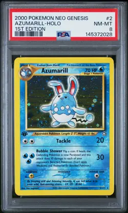 2000 POKEMON NEO GENESIS 1ST EDITION #2 AZUMARILL-HOLO PSA 8 - Image 1