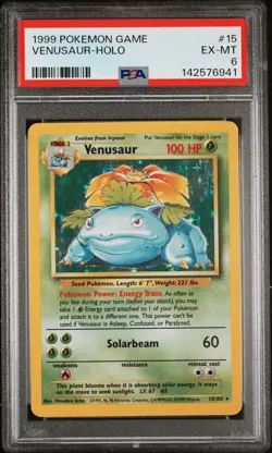 1999 POKEMON BASE SET UNLIMITED #15 VENUSAUR-HOLO PSA 6 - Image 1