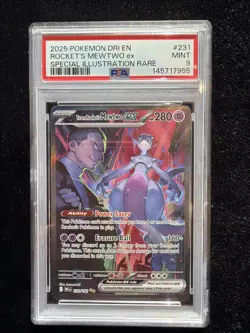 2025 Pokemon Destined Rivals Rocket’s Mewtwo PSA 9 231 Special Illustration Rare - Image 1