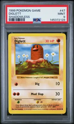 1999 POKEMON BASE SET SHADOWLESS #47 DIGLETT PSA 9 - Image 1