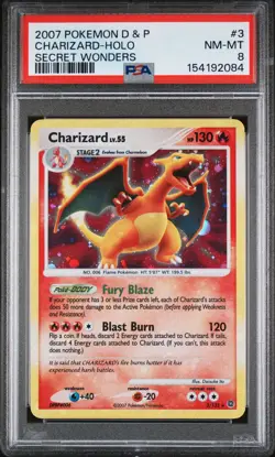 2007 POKEMON DIAMOND & PEARL SECRET WONDERS #3 CHARIZARD-HOLO PSA 8 - Image 1