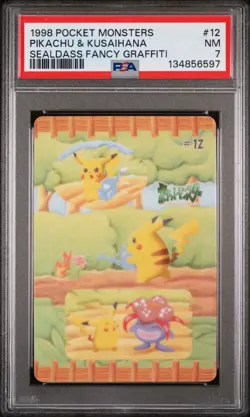 1998 POCKET MONSTERS SEALDASS FANCY GRAFFITI #12 PIKACHU & KUSAIHANA PSA 7 - Image 1