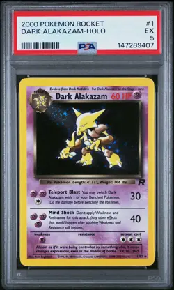 2000 POKEMON ROCKET #1 DARK ALAKAZAM-HOLO PSA 5 - Image 1