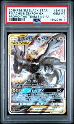 2019 POKEMON SM BLACK STAR PROMO #SM168 FULL ART/PIKACHU & ZEKROM GX PSA 10 - Image 1