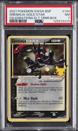 2021 POKEMON SWSH PROMO CELEBRATIONS ETB #144 GRENINJA-GOLD STAR PSA 7 - Image 1