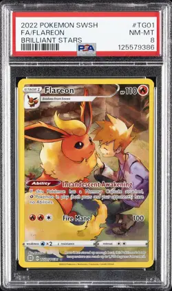 2022 POKEMON SWORD & SHIELD BRILLIANT STARS #TG01 FULL ART/FLAREON PSA 8 - Image 1