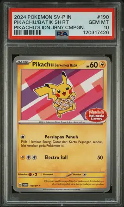 2024 POKEMON INDONESIAN SV-P PROMO #190 PIKACHU IN BATIK SHIRT PSA 10 - Image 1