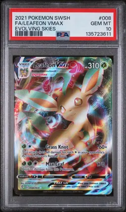 2021 POKEMON SWORD & SHIELD EVOLVING SKIES #008 FULL ART/LEAFEON VMAX PSA 10 - Image 1