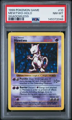 1999 POKEMON BASE SET SHADOWLESS #10 MEWTWO-HOLO PSA 8 - Image 1