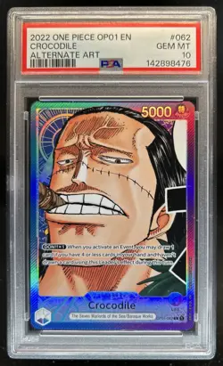 2022 One Piece Romance Dawn Crocodile Alternate Art #OP01-062 PSA 10 GEM MINT - Image 1