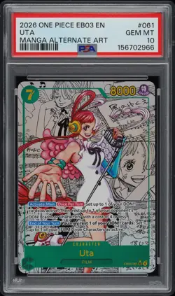 2026 ONE PIECE EB03-HEROINES EDITION MANGA ALTERNATE ART #061 UTA PSA 10 - Image 1