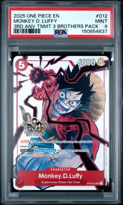 2025 ONE PIECE 3RD ANV TOURNAMENT 3 BROTHERS PACK #012 MONKEY D. LUFFY PSA 9 - Image 1