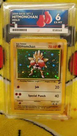 Pokemon Base Set 2 1999-2000 Hitmonchan Holo 8/130 Ace Graded 6 EX-MT - Image 1