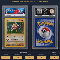 Pokemon Base Set 2 1999-2000 Hitmonchan Holo 8/130 Ace Graded 6 EX-MT - Image 4