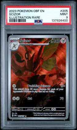 PSA 9 2023 POKEMON OBF EN-OBSIDIAN FLAMES 205 SCIZOR ILLUSTRATION RARE - Image 1