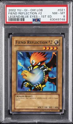 2002 YU-GI-OH! LOB-LEGEND OF BLUE EYES WHITE DRAGON FIEND REFLECTION #2 PSA 8 - Image 1