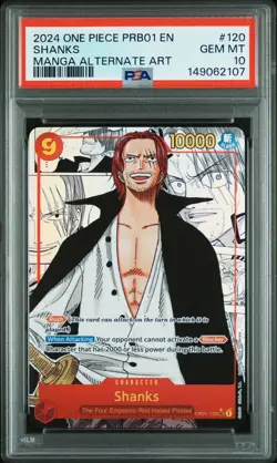 2024 ONE PIECE PRB01-PREMIUM BOOSTER MANGA ALT ART #120 SHANKS PSA 10 - Image 1