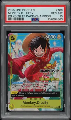 2025 ONE PIECE CHAMPIONSHIP 25-26 TOP PLAYER PACK #109 MONKEY D. LUFFY PSA 10 - Image 1