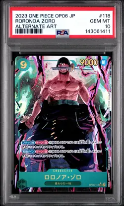 2023 ONE PIECE JPN OP06-WINGS OF THE CAPTAIN ALT ART #118 RORONOA ZORO PSA 10 - Image 1