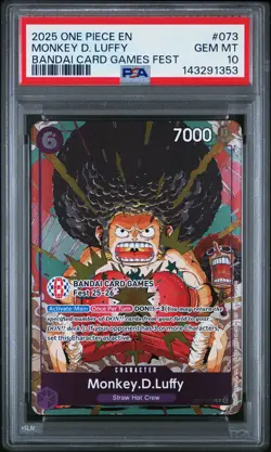 2025 ONE PIECE PROMOS BANDAI CARD GAMES FEST #073 MONKEY D. LUFFY PSA 10 - Image 1