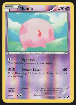Black and White Munna #48/114 Reverse Holo Pokemon Card - Image 1