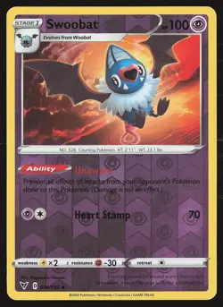 SWSH04: Vivid Voltage Swoobat #074/185 Reverse Holo Pokemon Card - Image 1