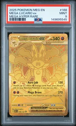 2025 POKEMON MEG EN-MEGA EVOLUTION MEGA HYPER RARE #188 MEGA LUCARIO EX PSA 9 - Image 1