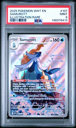 2025 POKEMON WHT EN-WHITE FLARE ILLUSTRATION RARE #107 SAMUROTT PSA 9 - Image 1