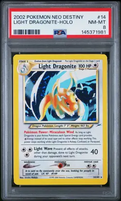 2002 POKEMON NEO DESTINY #14 LIGHT DRAGONITE-HOLO PSA 8 - Image 1