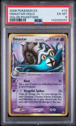2006 POKEMON EX HOLON PHANTOMS #13 OMASTAR-HOLO PSA 6 - Image 1