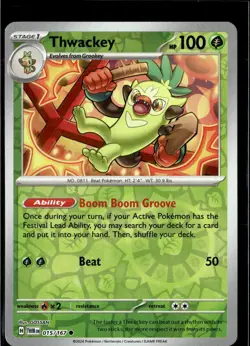 Pokemon Thwackey 015/167 Twilight Masquerade Reverse Holo Common 5 Card Lot - Image 1
