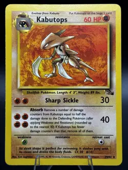Kabutops 24/62 Fossil Unlimited - Non Holo Rare- WOTC - MP - Pokemon Vintage - Image 1