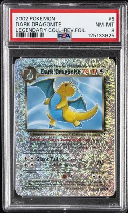 2002 POKEMON LEGENDARY COLLECTION #5 DARK DRAGONITE-REVERSE FOIL PSA 8 - Image 1