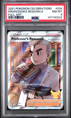 2021 POKEMON CELEBRATIONS #024 FULL ART/PROFESSOR'S RESEARCH PSA 8 - Image 1