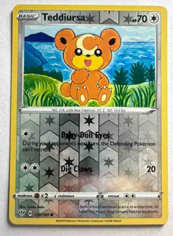 2020 Pokemon Sword & Shield Darkness Ablaze Teddiursa #138/189 Reverse Holo - Image 1
