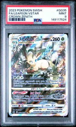 2023 POKEMON SWORD & SHIELD CROWN ZENITH #GG35 FULL ART/LEAFEON VSTAR PSA 9 - Image 1