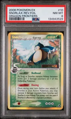 2006 POKEMON EX DRAGON FRONTIERS #10 SNORLAX-REVERSE FOIL PSA 8 - Image 1