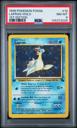 1999 POKEMON FOSSIL 1ST EDITION #10 LAPRAS-HOLO PSA 8 - Image 1