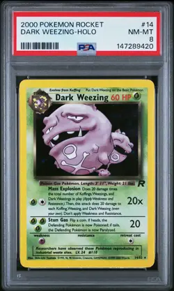 2000 POKEMON ROCKET #14 DARK WEEZING-HOLO PSA 8 - Image 1