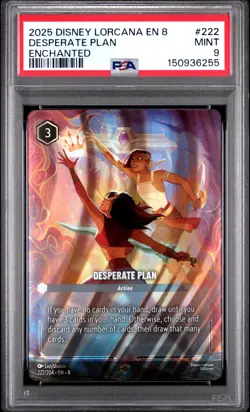 2025 DISNEY LORCANA EN 8-REIGN OF JAFAR ENCHANTED #222 DESPERATE PLAN PSA 9 - Image 1