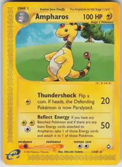 Pokemon TCG Ampharos Rare Aquapolis 001/147 - Image 1