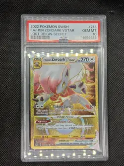 Pokemon SWSH Lost Origin Hisuian Zoroark VStar Gold Secret Rare 213/196 PSA 10 - Image 1