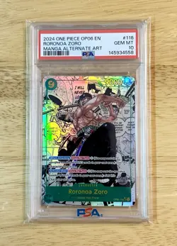 2024 ONE PIECE OP06-WINGS OF THE CAPTAIN MANGA ALTERNATE ART RORONOA ZORO PSA 10 - Image 1