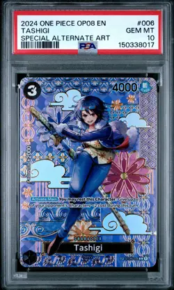 2024 ONE PIECE OP08-TWO LEGENDS SPECIAL ALTERNATE ART #006 TASHIGI PSA 10 - Image 1