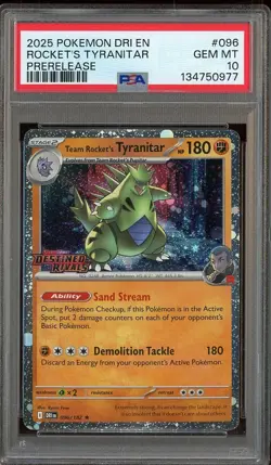 #4 2025 Pokemon DRI EN Pre-Release #096 Rocket's Tyranitar PSA 10 - Image 1