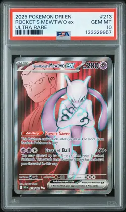 2025 POKEMON DRI EN-DESTINED RIVALS ULTRA RARE TEAM ROCKET'S MEWTWO EX PSA 10 - Image 1