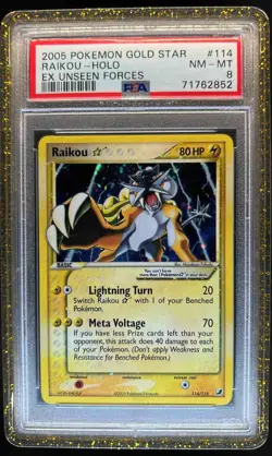 2005 Pokemon EX Unseen Forces Raikou Holo #114/115 PSA 8 - Image 1