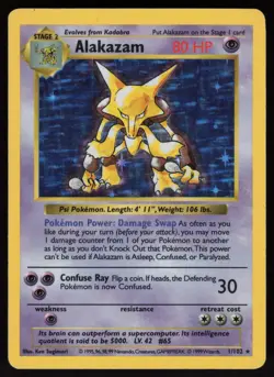 Alakazam 1/102 Base Set Shadowless Holo Rare Holo POKEMON - Image 1