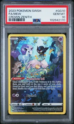 2023 POKEMON SWORD & SHIELD CROWN ZENITH #GG10 FULL ART/MEW PSA 10 - Image 1