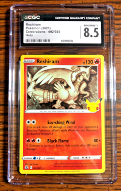 Reshiram Holo Rare #002|CGC NM/MINT+ 8.5|2021 SWSH Celebrations|Pokemon TCG - Image 1